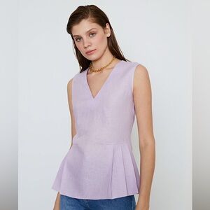 W Collection Lilac Sleeveless Pleated Peplum Linen Blouse